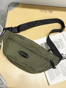 Fashion Grid Pattern Nylon Waist Bag For Men Women Lightweight Sport Chest Bag Casual Crossbody Shoulder Phone Bag Trend Outdoor Cycling Bag