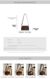 Detailed dimension guide and size chart for the large capacity PU leather shoulder bag