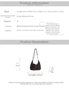 Detailed dimensions of a vintage brown PU leather shoulder bag with tassel fringe detail