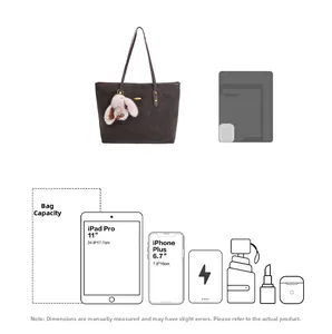 Détail montrant la grande capacité du sac fourre-tout pour iPad et accessoires