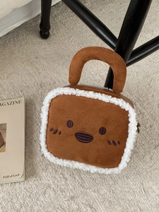Women Autumn Winter Plush Small Square Bag Vintage PU Leather Crossbody Bag Cute Cartoon Bear Face Handbag Versatile Shoulder Bag