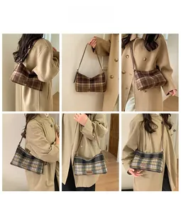 Détails montrant diverses perspectives du sac cabas à carreaux avec lanières en cuir