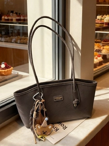 Borsa Tote Sottobraccio in Pelle PU Vintage da Donna Grande Capacità Borsa a Tracolla Casual Con Simpatico Ciondolo a Orso