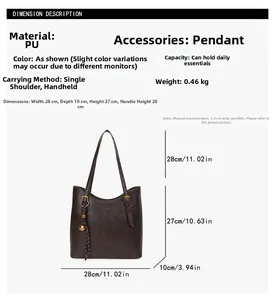 Detailed size specifications for the vintage PU leather shoulder bag with tassels