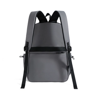 Ergonomic breathable shoulder straps and luggage strap on grey commuter backpack