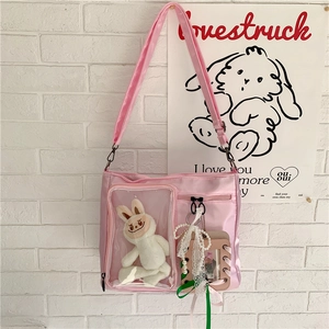 Borsa ita rosa con finestra trasparente, peluche coniglio bianco e decorazione con fiocco