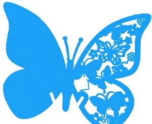 Laser-cut butterfly place cards in bright blue for wedding decorations and table settings