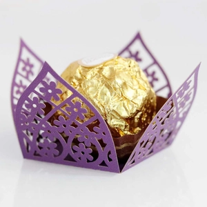 Detailed laser-cut purple flower hollow chocolate candy wrapper for wedding party decor