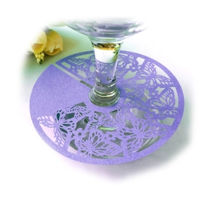 Lavender laser-cut butterfly paper wine glass card for wedding and party decoration