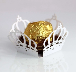 Detailed laser cut white crown paper lace wrapper for luxury wedding chocolate candy