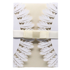 Elegant Laser Cut Feather Wedding Invitations With Pearlescent Paper Ribbon Bow European Greeting Cards For Engagement Party