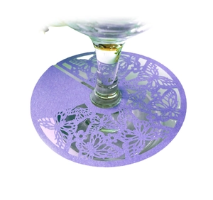 Laser cut light purple butterfly paper place card for wedding wine glass decoration