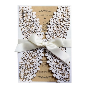 Elegant Laser Cut Wedding Invitation Cards With Envelopes Inner Sheet Ribbon Pearlescent Paper Hollow Floral Invitations