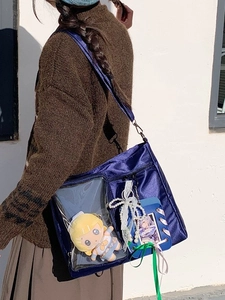 Borsa Ita blu scuro con finestra in PVC trasparente e tracolla regolabile