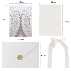 White laser cut wedding invitation set with floral cover, ribbon and gold seal stickers