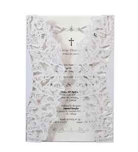 Laser cut butterfly wedding invitation card with white hollow envelope and inner sheet