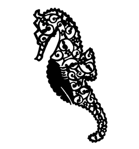 Black seahorse cup card with intricate hollowed floral patterns for holiday table decoration