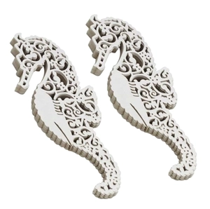 White laser-cut seahorse place cards made of premium pearlescent paper for table decor