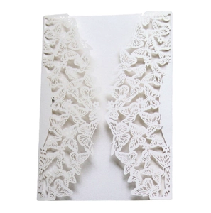 White laser-cut butterfly invitation card featuring intricate hollow design for events