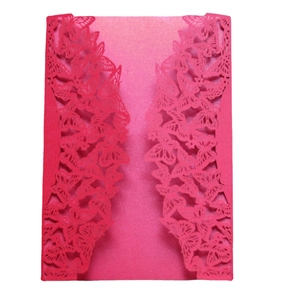 Laser cut rose red butterfly invitation card with premium pearlescent hollow design