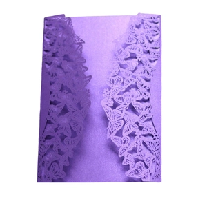 Deep purple laser-cut butterfly invitation card with pearlescent finish for weddings