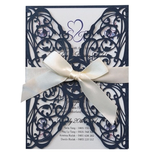 Laser Cut Invitation Cards With Butterfly Floral Design Hollow Pearlescent Paper For Wedding Birthday Engagement Party