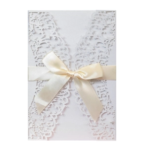 Elegant Laser Cut Wedding Invitation Card Pearlescent Paper Lace Vine Design With Ribbon Bow Invitation Envelope Inner Sheet For Wedding Engagement Party Supplies
