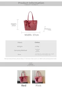 Detail view of woven fabric tote with Double Happiness pattern and silk ribbon bow