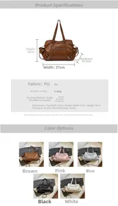 Detailed size specifications and color variants of the rivet studded PU leather tote bag