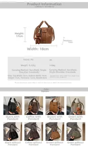 Tableau des tailles détaillé et options de couleurs pour le sac seau vintage en PU