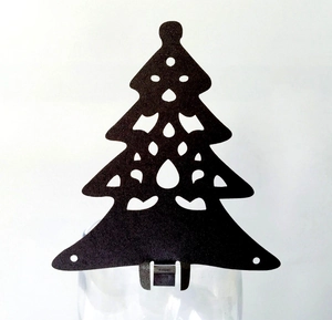 Laser cut black Christmas tree glass card with hollow snowflake design for table decoration