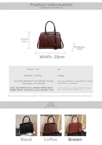 Detailed size chart and specifications for the retro PU leather briefcase tote bag