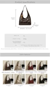 Size chart for glossy PU leather tote bag showing dimensions 43x35.5x11cm and strap length