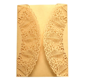 Champagne laser cut lace wedding invitation with elegant hollow leaf vine patterns