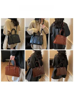 Collage of model wearing versatile large capacity tote bag in black, brown and coffee colors