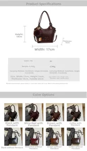 Detailed product dimensions and specifications for the PU leather bucket crossbody bag