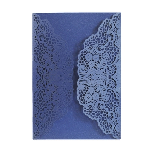 Navy blue laser cut lace invitation covers made of premium pearlescent paper