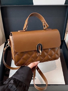 Women Retro Quilted PU Leather Handbag Small Square Shoulder Bag With Metal Buckle Versatile Crossbody Bag Fashion Tote