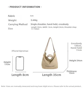 Canvas tote bag size details 35x13x34cm with handle and adjustable shoulder strap