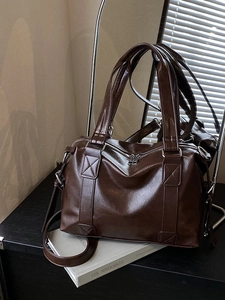 Vintage PU Leather Large Capacity Tote Bag For Women Commuter Shoulder Crossbody Bag Oily Finish Soft Minimalist Bag