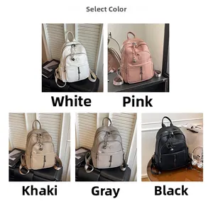 Detailansicht der fünf Farben: Weiß, Rosa, Khaki, Grau und Schwarz PU-Leder Rucksäcke