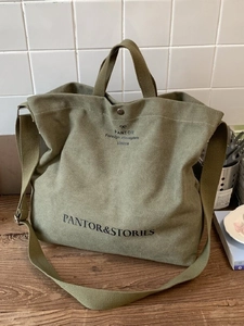 Women Large Capacity Canvas Shoulder Bag Vintage Letter Print Tote Bag Daily Casual Handbag Crossbody Bag For School Students