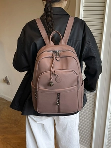 Damen Rucksack aus rosa Leder mit Litchi-Maserung stilvoller großer Tagesrucksack