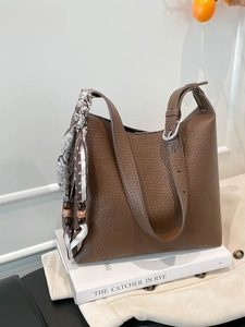 Borsa a Secchiello in Pelle PU con Motivo Lychee per Donna Borsa a Tracolla Vintage con Decorazione in Foulard di Raso