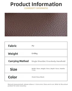 Detailed view of dark brown PU leather litchi texture and handbag size specifications