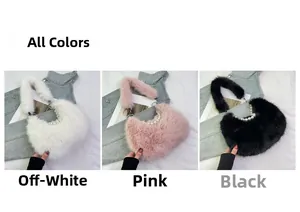 Lot de sacs à main en peluche beige, rose et noir ornés de grandes perles élégantes