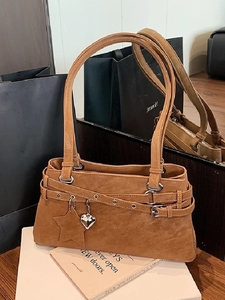 Women Retro PU Leather Underarm Shoulder Bag Boston Bag Simple Casual Tote Handbag With Star Heart Charms Daily Commuting