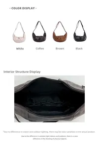 Dettaglio dei quattro colori e della spaziosa struttura interna della borsa a mezzaluna in PU