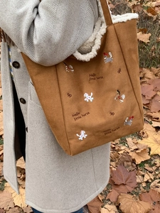 Borsa Tote da Donna in Camoscio e Pelliccia Sintetica con Ricamo Cavallo Borsa a Secchiello Grande Capacità Invernale