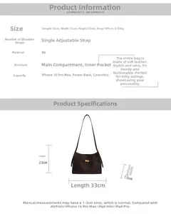 Detailed size chart of the large coffee PU leather tote bag with product dimensions